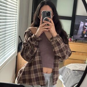 SHEIN Brown Plaid Cardigan